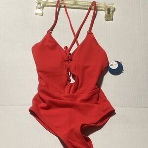 Decree Red Lace-Up One-Piece Swimsuit